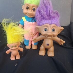 Russ Troll Dolls Set with Purple, Yellow, Lime Hair